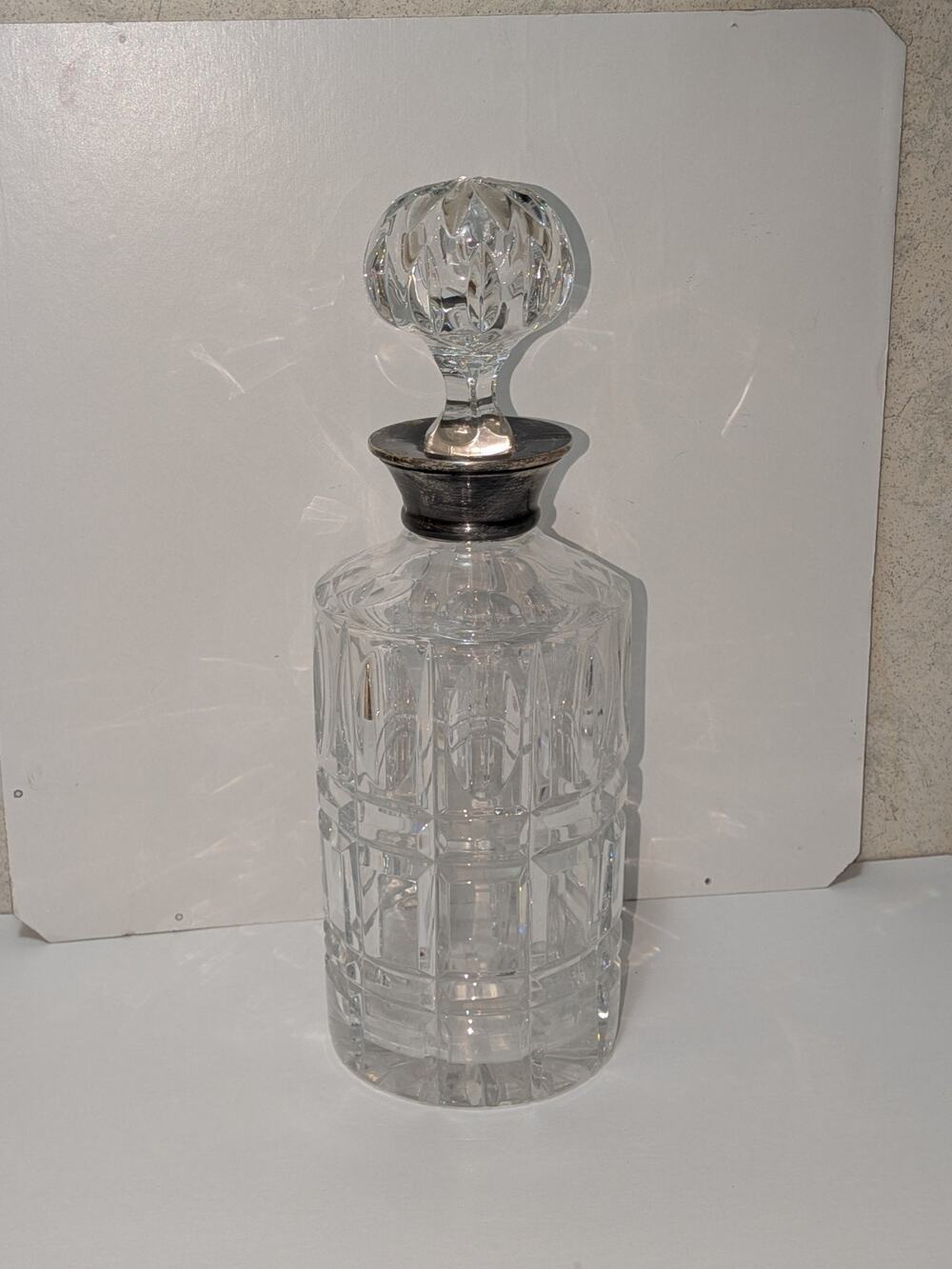VTG 60s Roberts & Dore 925 Sterling Silver Rim Cut Crystal Decanter